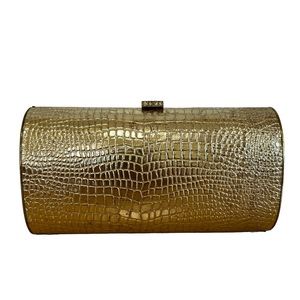 Vintage Coblentz Original Gold Metal Frame Croc Leather Clutch Rhinestone Detail